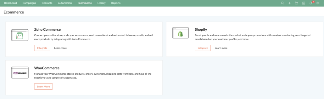 Zoho Campaigns ecommerce integration