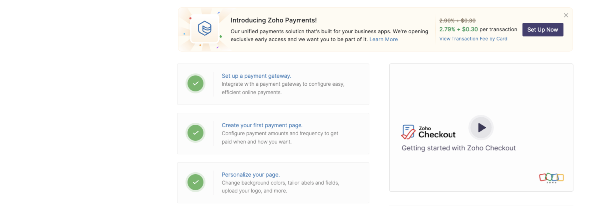 Zoho Checkout home