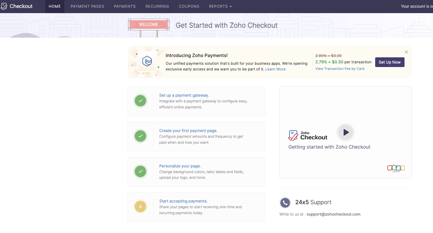 Zoho Checkout home