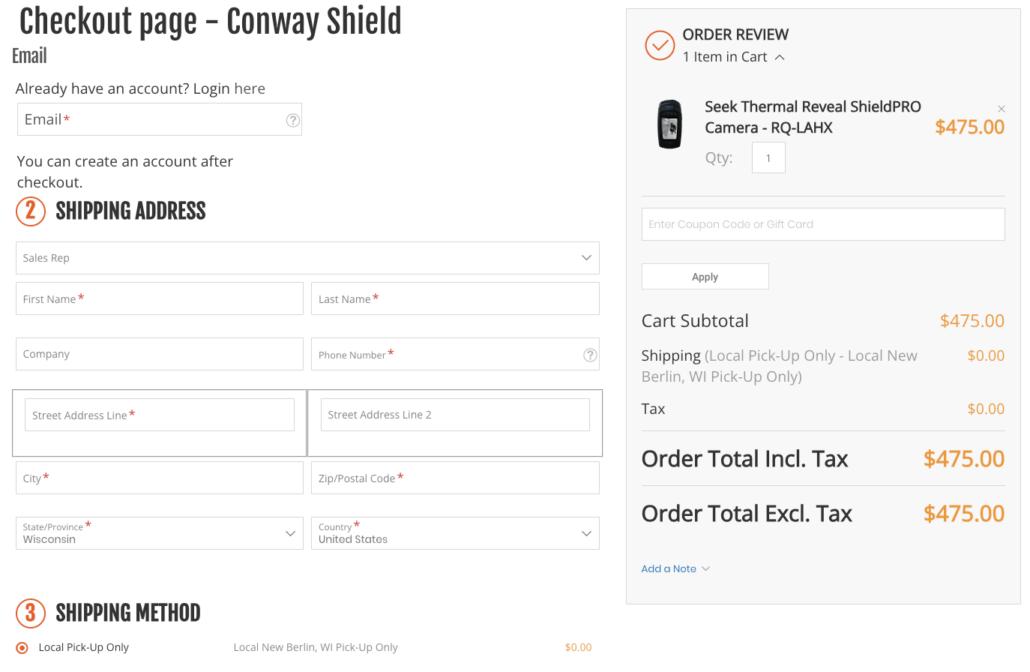 Aheadworks One Step Checkout Page - Conway Shield